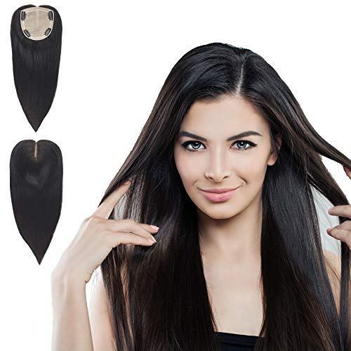 Human Hair Toppers For Women Clip In for Hair Loss Thinning Hair Silktop base 10x11CM Crown Topper Extensions Topper Hairpieces Replacement Freepart Hand Made(18Inch Straight)