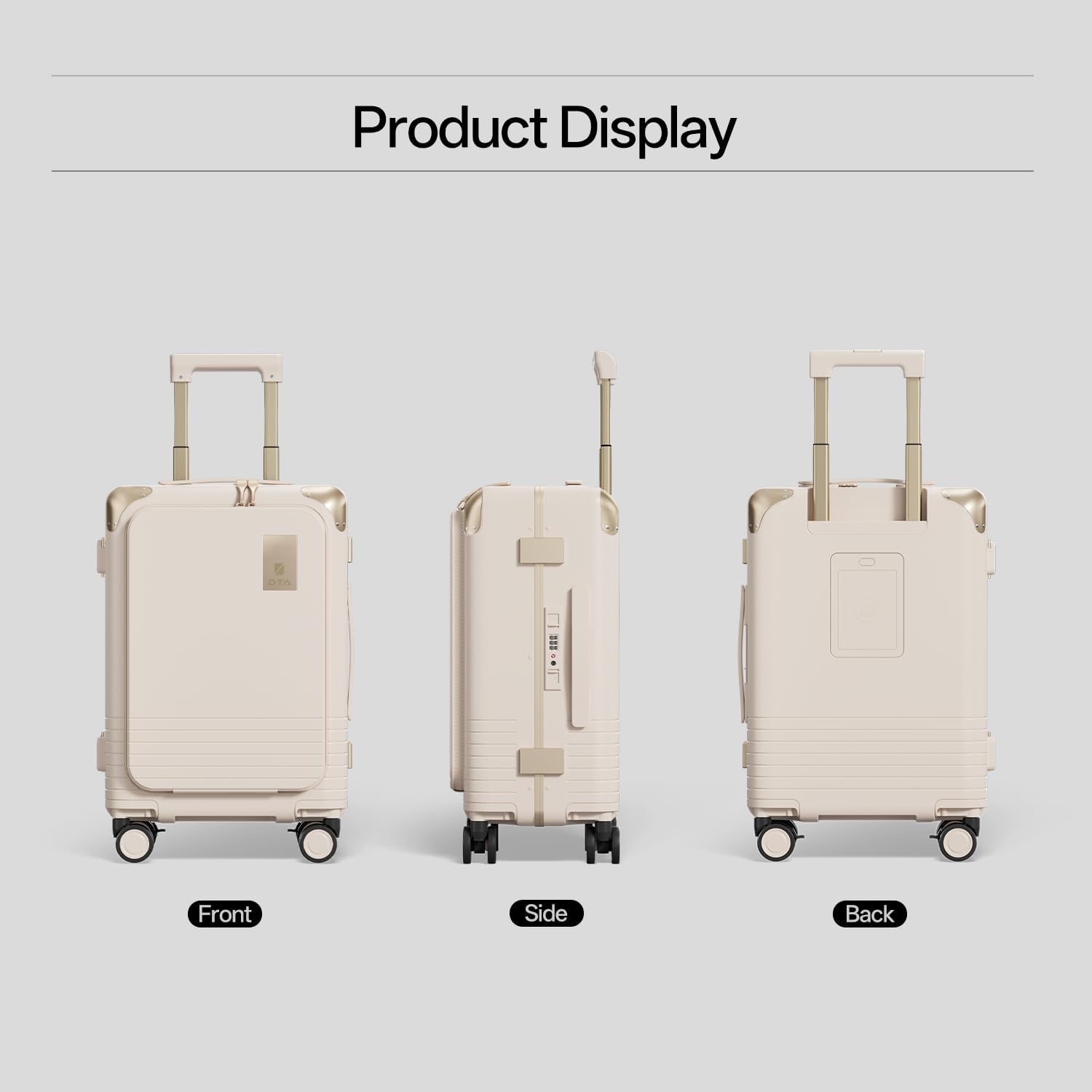 Top Opening PC Hard Shell 20-inch International Carry On Luggage - Zipperless, Aluminum Frame, No Zipper Suitcase, TSA Airline Approved Suitcases with Spinner Wheels (Beige, Carry-On 20-Inch) - Image 5