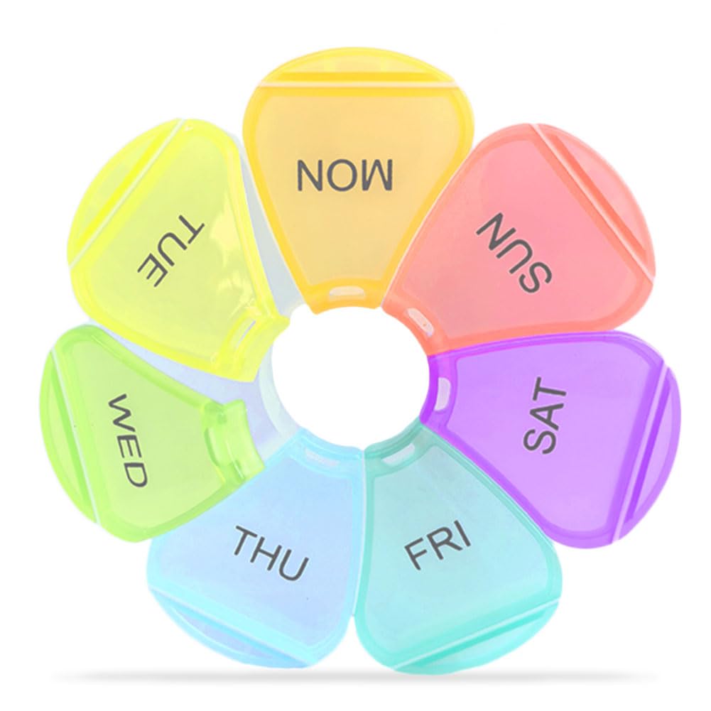 Weekly Pill Organizer, Medicine Organizer, 7 Day Pill Holder, Travel Pill Case (Colorful)