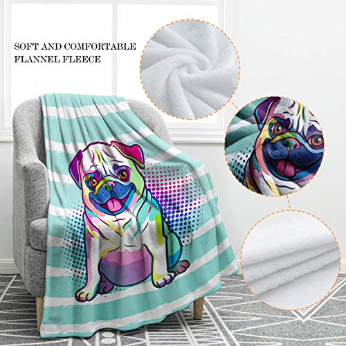 Jekeno Pug Dog Print Blanket Cute Soft Colorful Throw Blanket Kid For Sofa Chair Bed Office Travelling Camping 50"X60" #TOP2