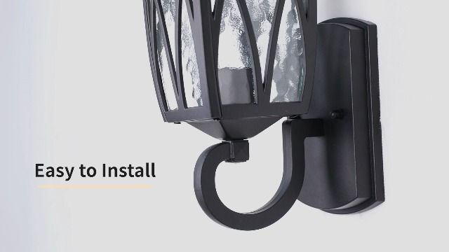 Image of JYZ 16 inch Outdoor Wall Light Fixture, Classic Exterior Waterproof Wall Lantern, Matte Black Anti-Rust Sconce with Water Ripple Glass Shade, E26 Base Outside Porch Lights for Patio Garage Door