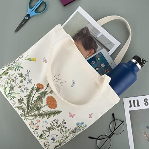 Prasacco 2 Pcs Canvas Tote Bags Cute Aesthetic Tote Bags with Zipper