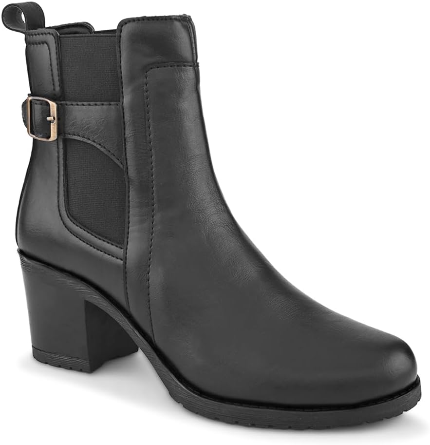Women's Ankle Chelsea Boots with Block Heel | Adjustable Strap | Slip-On Fashion Booties for All Seasons | Memory Foam With Cushioned Footbed For All Day Comfort