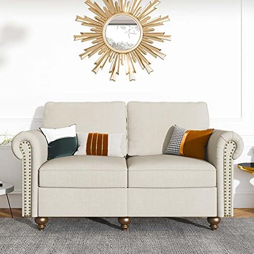 Nolany Loveseat Sofa Fabric 2 Seater Sofa Couch with Reversible Back Cushions Modern Love Seat Sofa Couch for Small Spaces, Light Beige