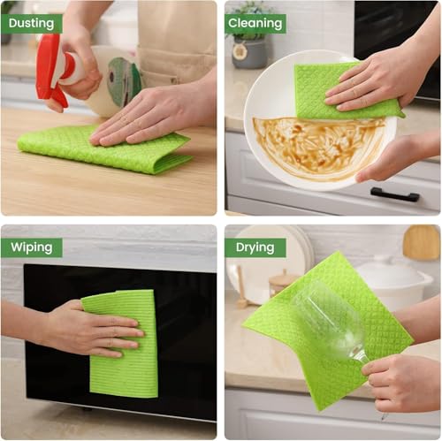 Image of 15 pcs Swedish Dishcloths Absorbent Swedish Dish-Swedish Cloths for Dishwashing, Washable Reusable Paper Towels,Oil Absorbing Scouring Pads,No Odor Absorbent Kitchen sponges.