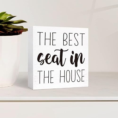 Miniatura 3 de SJNH Divertido letrero de madera para baño, letrero de madera con texto en inglés "The Best Seat in the House", letrero de bloque de madera para
