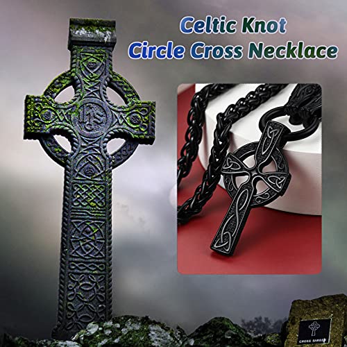 Faithheart Mens Celtic Knot Necklace Black Stainless Steel Punk Wolf Head Jewelry Chain Old-School Ireland Celtic Knot Cross Jewelry #TOP2