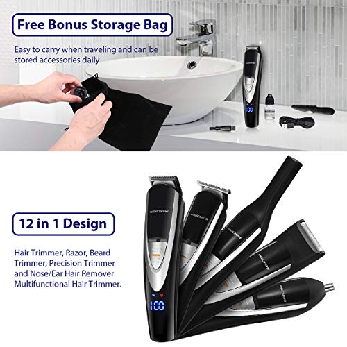 MIGICSHOW Beard Trimmer for Men, Waterproof Hair Clipper Mustach Trimmer Body Groomer Trimmer Hair Trimmer 12 in 1 Grooming Kit for Nose Ear Facial, LED Display USB Rechargeable with Storage Dock - Thumbnail 7