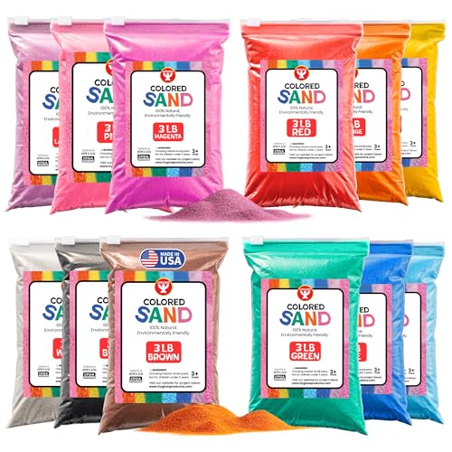 Image of Hygloss Colored Sand for Crafts -12 Assorted Colors Bags - 3 lb Vibrant Colorful Fine Sensory Play Sand Art Kits for Kids - Classroom Activities for Children 3 4 5 6 7 8 9 10 11 12 - Safe for Ages 3+