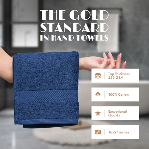 Image of White Classic Navy Blue Hand Towels for Bathroom [12 Pack] Cotton Hand Towel Bulk for Gym, Kitchen and Spa, 16x27 Inches Soft Highly Absorbent Quick Dry Terry Salon Towels