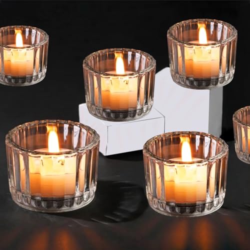 PYAWI 12PCS Tealight Candle Holder Clear Glass Tealight Candle Holder,Votive Candle Holders for Table Centerpieces Wedding Decor (Clear)