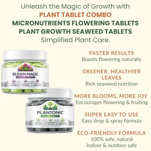 Image of Plant Growth Booster & Flower Booster Tablets Combo | Seaweed + Micronutrient Tablets | Indoor & Outdoor Plants | Bloom Magic & Plantonic | Plant Food for Balcony, Terrace & Home Garden