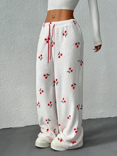 Image of ZAFUL Women's Fuzzy Plush Pajama Pants Wide Leg Pj Bottoms Lounge Pants