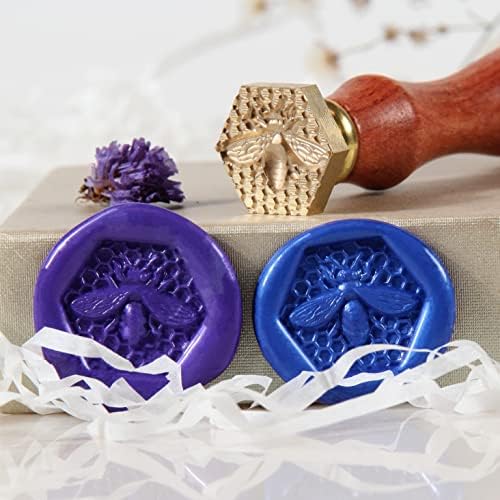 3D Bee Wax Seal Stamp with Vintage Wooden Handle for Envelopes Wedding Bottle, Sealing Wax Stamps with Deep-Relief Patterns Beeswax Wrap (Stamp+Handle)