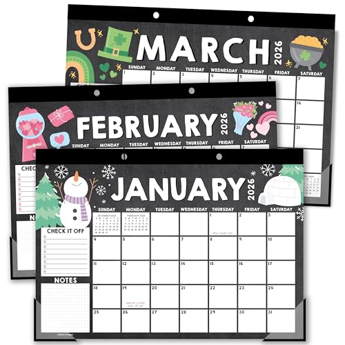 Grand calendrier de bureau 2026-2027 mensuel 18 mois style tableau noir pour enseignant