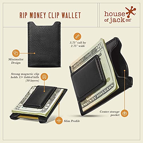 House of Jack Co. Rip Slim Money Clip Wallet for Men, Strong Magnetic Front Pocket Card Holder, Full Grain Cowhide Leather Wallet, Black4