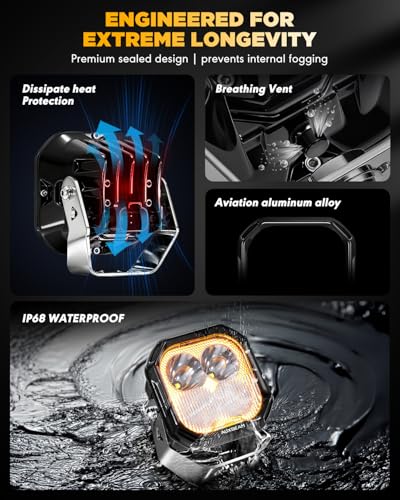 Image of Auxbeam Color Play Series 3 Inch LED Pods, Off Road Light with Amber White DRL & Turn Signal 100W Spot Flood Combo Beam Offroad Lighting Fog LED Cube Ditch Light for Jeep Truck ATV, 2 Years Warranty