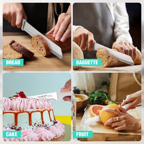 HAUSHOF Bread Knife for Homemade Bread 20 cm, Serrated Kitchen Knife, Ergonomic Handle Bread Cutting Knife for Slicing Bread, Bagels, Cake - Image 6