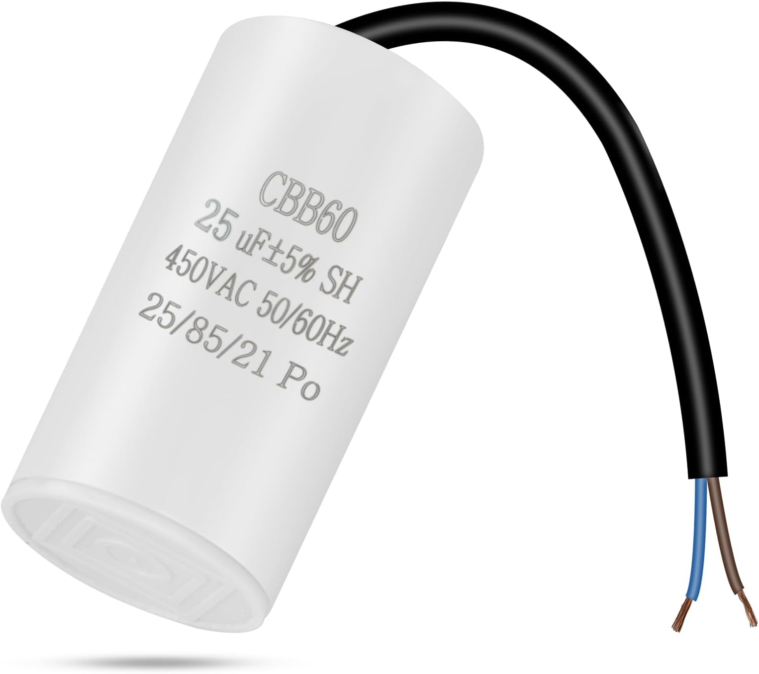 CBB60 Running Capacitor, 25μF, 450V AC, 4 Pins, 50/60Hz with Cable for Air Compressor, Cleaning Machine Motor Star