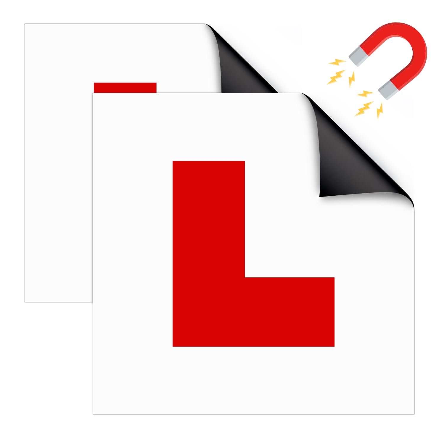 ZAVIA Confezione da 2 piastre completamente magnetiche con lettera L, 18 x 18 cm, spessore 0,58 mm, resistenti alle intemperie, impermeabili, riutilizzabili, adatte per auto, moto e veicoli del Regno