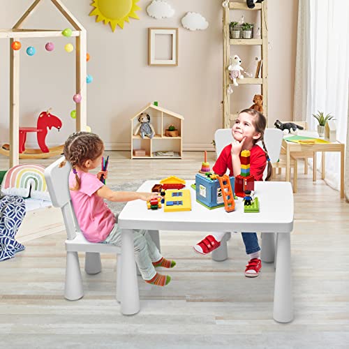 HONEY-JOY-Kids-Table-and-Chair-Set-Plastic-Children-Activity-Table-and-2-Chairs-for-Art-Craft-Easy-Clean-Tabletop-3-Piece-Toddler-Furniture-Set-for-Daycare-Playroom-Gift-for-Boys-GirlsWhite HONEY JOY Kids Table and Chair Set Plastic Children Activity Table and 2 Chairs for Art Craft Easy Clean Tabletop 3 Piece Toddler Furniture Set for Daycare Playroom Gift for Boys GirlsWhite
