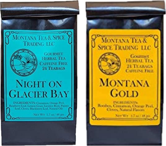 Montana Tea & Spice Herbal Tea Night on Glacier Bay & Montana Gold Teabags Combo Pack