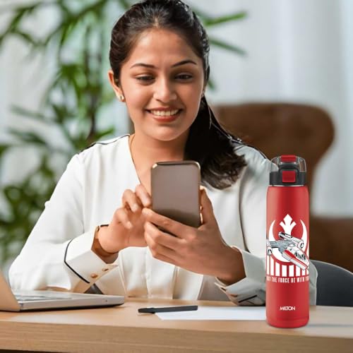 Image of Milton Steel Force 900 Thermoware Water Bottle 600 ml with One Touch Safety Lock & Twin Lid Sip or Gulp, Long Hours Hot & Cold, Leak Proof, ISI Certified, PU Insulated, for Kids, Gym, School, Maroon