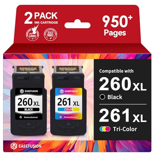 Image of EaseFusion 260XL 261XL Replacement for Canon 260 and 261 Ink Cartridges PG-260 CL-261 Compatible with Canon Pixma TS6420a TS6420 TS6400 TR7020a TS5320 TR7000 TS5300 TR7020 Printer Ink Cartridges