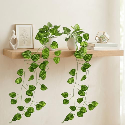 Image of Dekorly Artificial Hanging Garland with Pot - 100cm Rose Vine, 10cm Decorative Pot for Table, Shelf & Wall Decor (2, Vines-02)