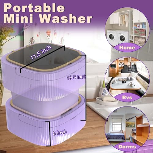 Portable Washing Machine, 13L 2 in 1 2kg Mini Washing Machine and Dryer, Portable Washe with 3 Cleaning Modes for Panties, Socks, Underwear, Camping, RV, Travel purple - Image 6