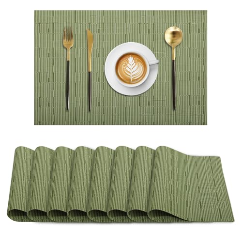 Sets de table rectangulaires en PVC vert lavable | Lot de 8 dessous de table