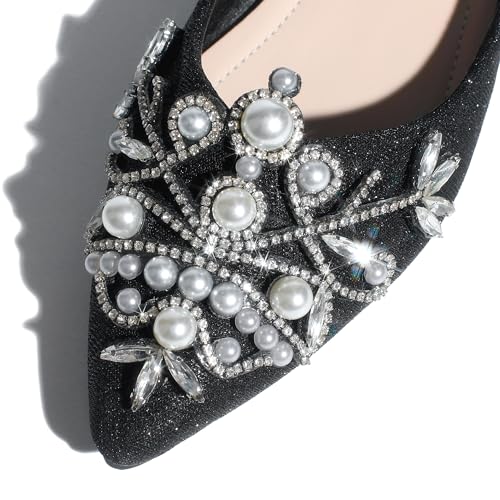 Women's Chunky Heel Comfortable Work Shoes Rhinestones Pearl Dress Wedding Pumps for Women - 1.18Inches Height4