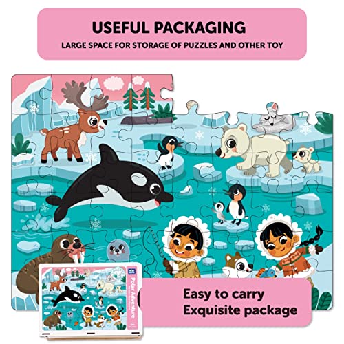 Image of Mini Leaves 48 Piece Wooden Puzzle for Kids & Adults - Polar Adventure Jigsaw Puzzle - Fun & Challenging Floor Wooden Puzzle Game - Gift for Adults and Kids - Safe & Durable Educational Toys