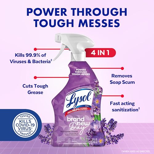 Image of Lysol All Purpose Cleaner Spray, Multi-Purpose Disinfecting Spray, Kitchen & Bathroom Cleaner, Lavender & Cotton Blossom Scent, 32 Fl Oz