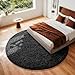 Ophanie Round Rug 8Ft Black Circle Area Rug, Room Decor for Men, Fluffy Fuzzy Bedroom Carpet, Plush Soft Shaggy Living Room Rugs for Kids Home Decor Aesthetic, Nursery