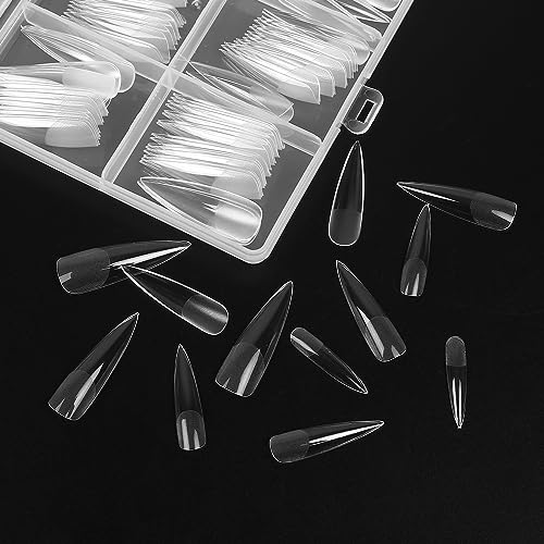 KOXXIAMOQ 240 Pcs Clear Stiletto Fake Nail Tips, Soft Gel Full Cover No C Curve Nail Tips for Extensions Press on Nails - Image 4