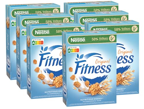 NESTLE Nestlé FITNESS, Frühstücks-Flakes aus 57% Vollkorn, Frühstücks-Flakes mit weniger Zucker, mit Vitamin B2, B6, Calcium & Eisen, 7er Pack (7x375g)