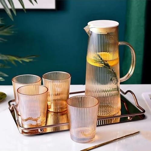 Image of Wringo Premium 7pc Crystal Water Jug with Glass Set and Jug Set Combo,Freezer Safe and Dishwasher Safe (6 Pieces Glasses 200ML and 1 Water Juice Jug 1 Liter), Transparent, Glass and Jug Set (WS-07)