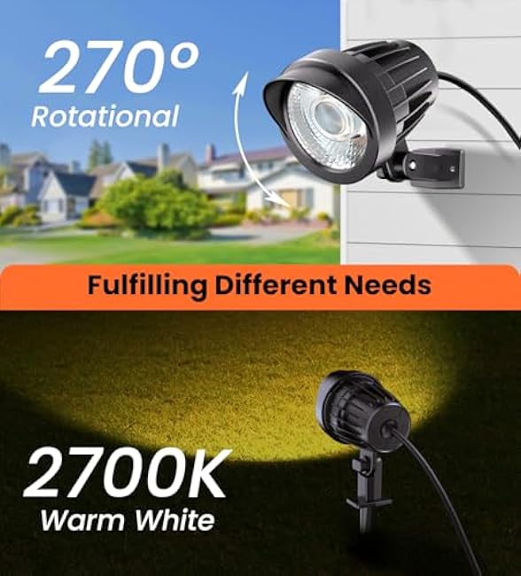 MEIKEE 9W LED Landscape Lights, 110V Landscape Lighting with US 3-Prong Plug, 3000K Warm White IP66 Waterproof Outdoor Garden Spotlights for Path Yard Walkway (2 Pack)