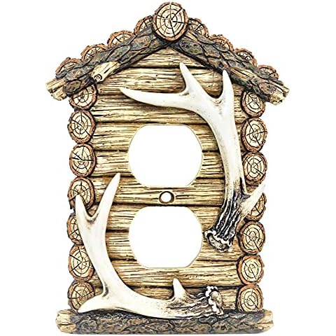 Log Cabin with Antler Décor Double Outlets Cover Plate Cover