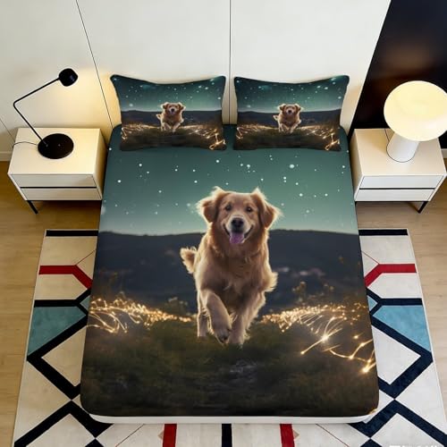 Drap-Housse Imprimé 3D Golden Retriever Microfibre Grande Profondeur Linge de Lit Housse de Matelas Golden Retriever pour Adulte 90x200x25cm