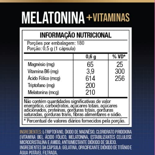 Melatonina 180 Cápsulas + Triptofano, Magnésio, Metilfolato e Vitamina B6 - Nutrione