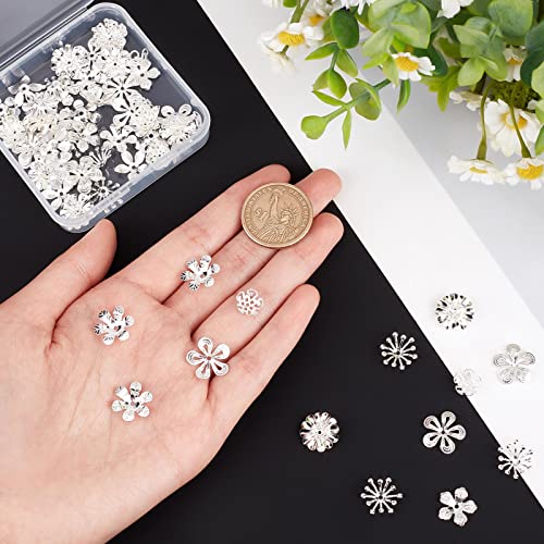 Beebeecraft 70Pcs/Box 7 Style Spacer Beads Caps 925 Sterling Silver Plated Hollow Flower Beads End Caps Loose Accessories for Bracelet Necklace DIY Jewellery Making Crafts Supplies - Image 3