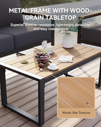 Image of Aoxun Patio Furniture Set, 4 Piece Outdoor Patio Furniture with Thick Cushions, Modern Metal Outdoor Conversation Sets with Coffee Table for Porch, Balcony, Deck Dark Grey
