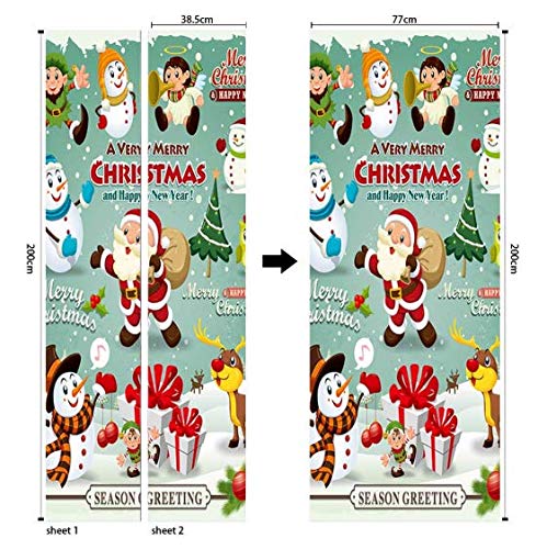 Carta Parati Porta Rimovibile 90X200 Cm Adesivi Per Porte Interne 3D Cartone Animato Natale Babbo Natale Poster Carta Da Parati Soggiorno Cucina Camerette Bagno Autoadesivo Porta Murale Decorazione