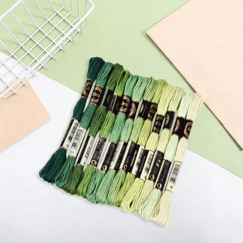 Image of 12 Skeins 105 Yards 6 Ply Green Cross Stitch Floss Embroidery Thread Friendship Bracelet String Variegated Gradient Bulk Polyester Yarn Set for Crochet Knitting Sewing Weaving DIY Crafts