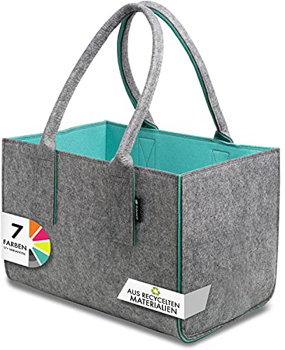 Tebewo Sac en feutre de qualité supérieure, grand sac de courses avec anse, panier de courses, sac de transport également pour le rangement des jouets, gris...