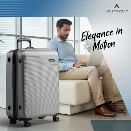 Image of Aristocrat Axis Set of 3 Trolley Bag 56, 66 & 76cm | Small+Medium+Large | Hard Luggage | Smooth 8-Wheel Suitcase | Combination Lock with Sturdy Zipper | 3-Year International Warranty (Silver)