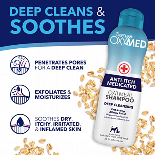 Tropiclean Oxymed Medicated Cat & Dog Shampoo For Itchy Skin, Skin Soothing Oatmeal Shampoo For Dogs & Cats 20 Ounce #TOP4