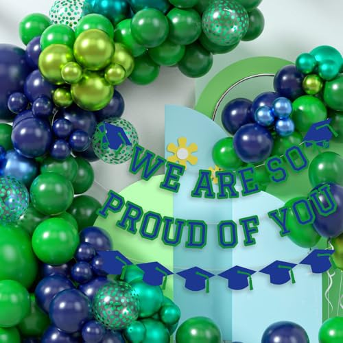 Image of We Are So Proud Of You Banner Graduation Party Decorations Congrats Grad Cap Garlands Wall Sign Blue Green